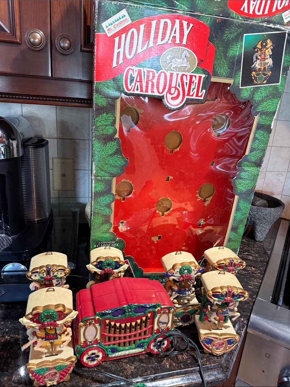 Holiday Carousel Musical Train Set - Red & Cream